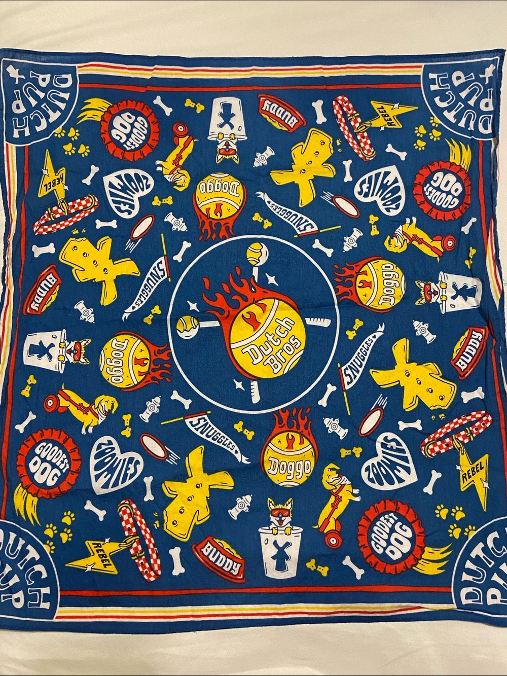 Dutch Bros Navy Blue Bandana with Yellow & Red Accents